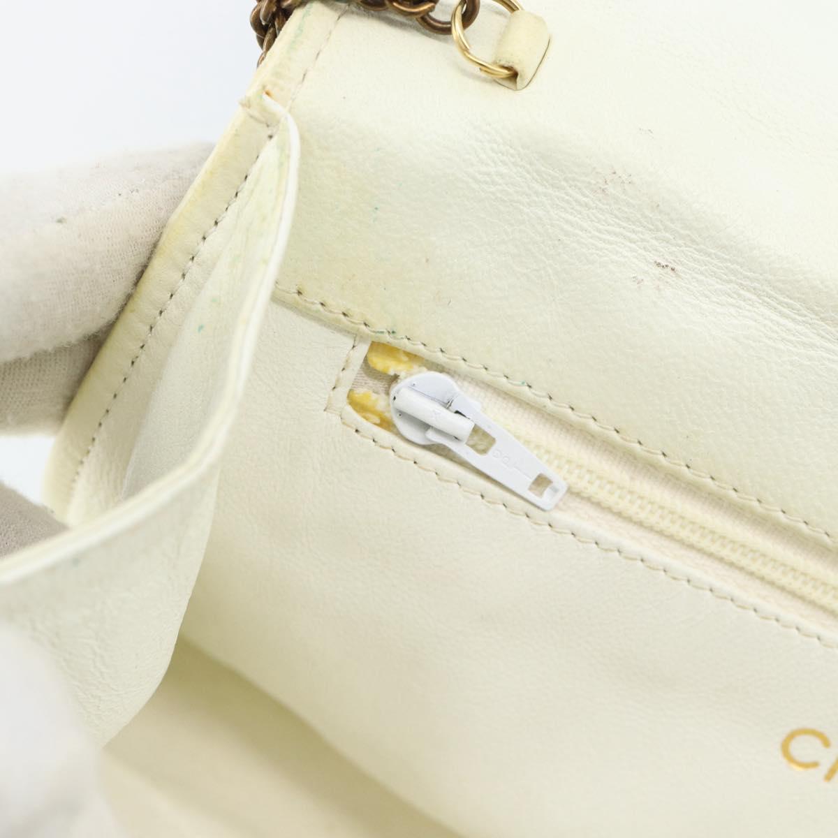 CHANEL Matelasse Chain Shoulder Bag Lamb Skin White Gold CC Auth 148797
