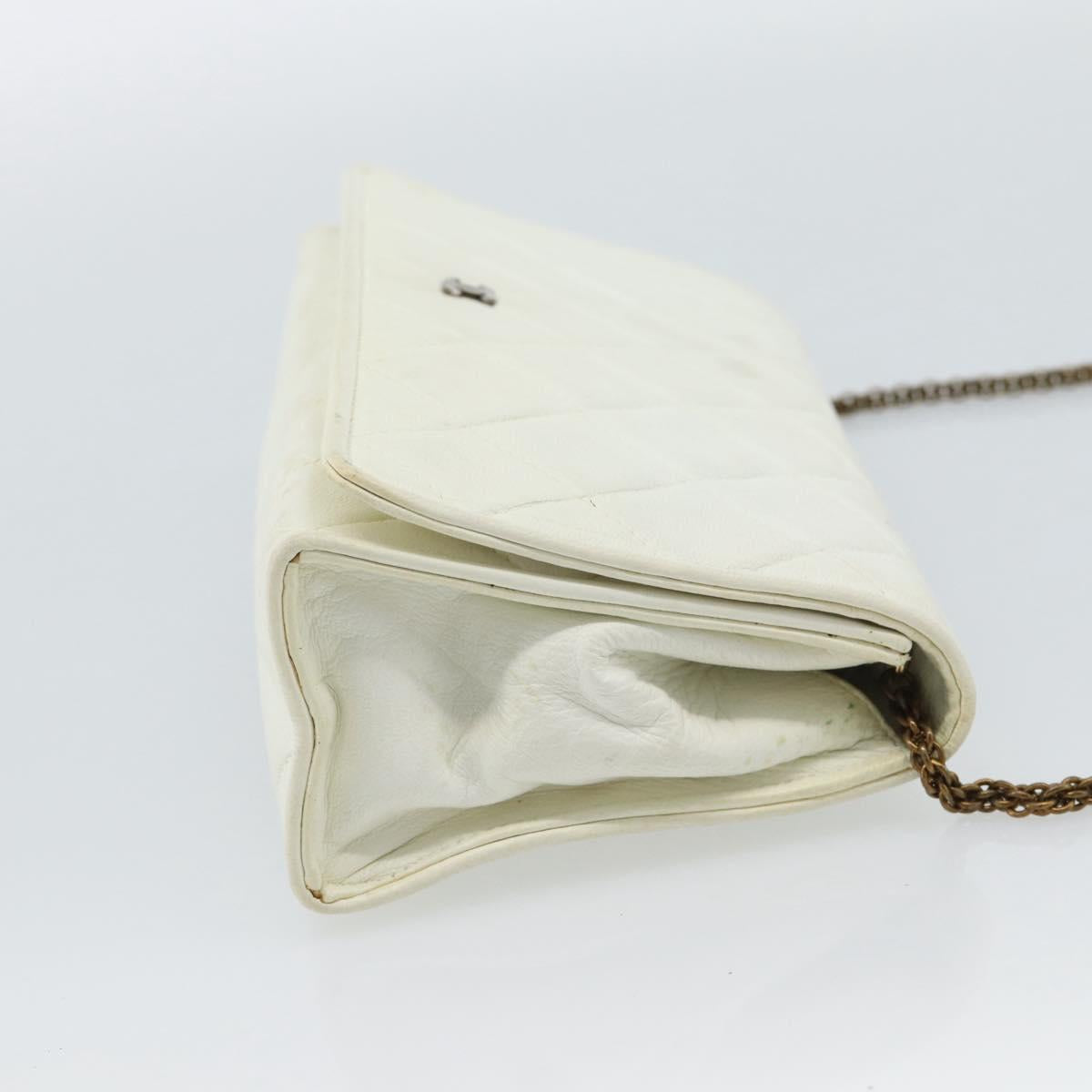 CHANEL Matelasse Chain Shoulder Bag Lamb Skin White Gold CC Auth 148797