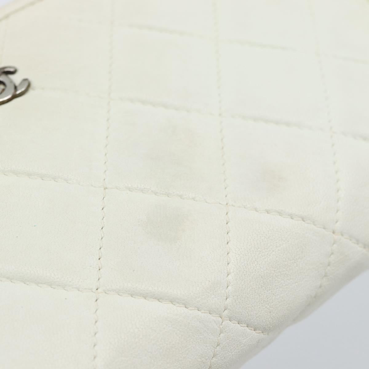 CHANEL Matelasse Chain Shoulder Bag Lamb Skin White Gold CC Auth 148797