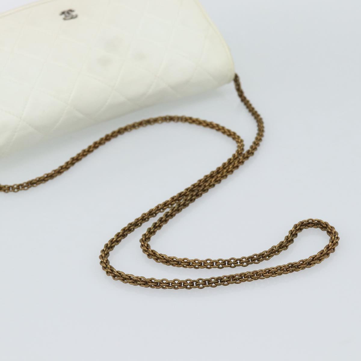 CHANEL Matelasse Chain Shoulder Bag Lamb Skin White Gold CC Auth 148797