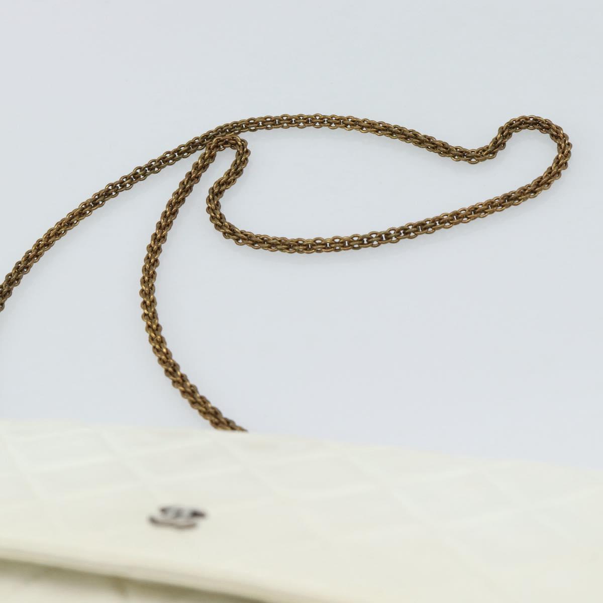 CHANEL Matelasse Chain Shoulder Bag Lamb Skin White Gold CC Auth 148797