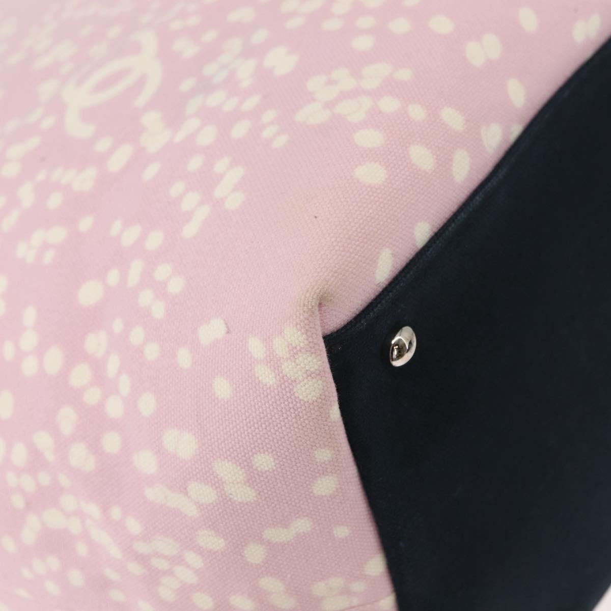 CHANEL High Summer Tote Bag Canvas Pink Silver CC Auth 148799