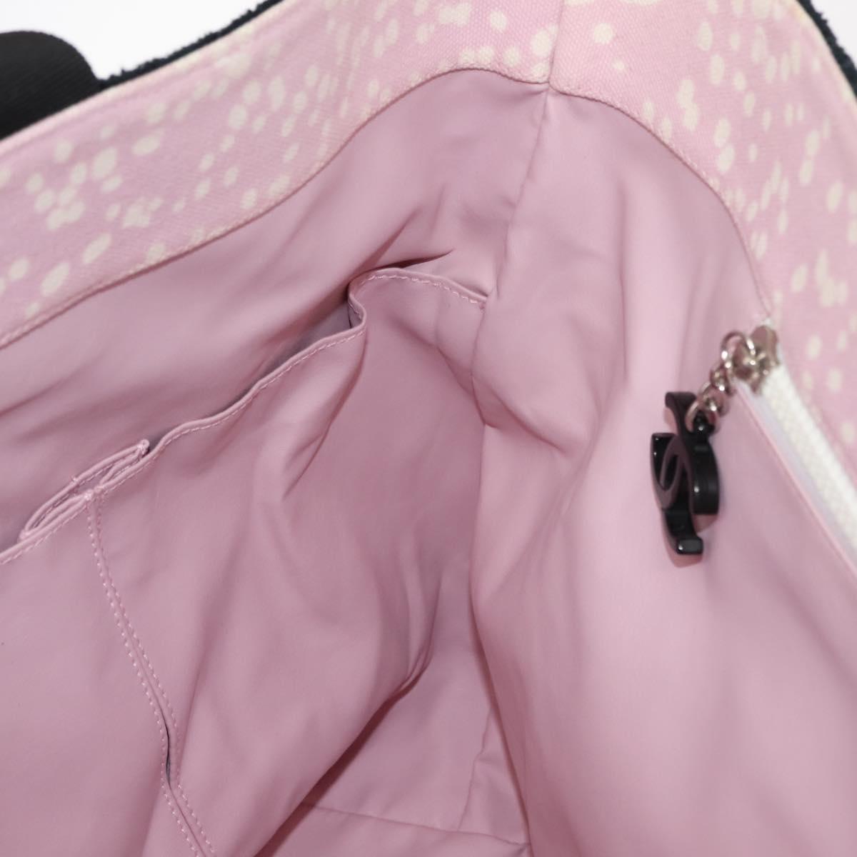 CHANEL High Summer Tote Bag Canvas Pink Silver CC Auth 148799