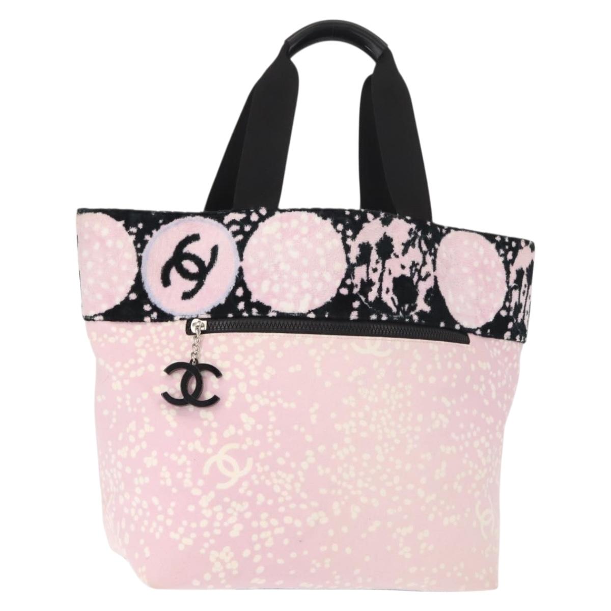CHANEL High Summer Tote Bag Canvas Pink Silver CC Auth 148799