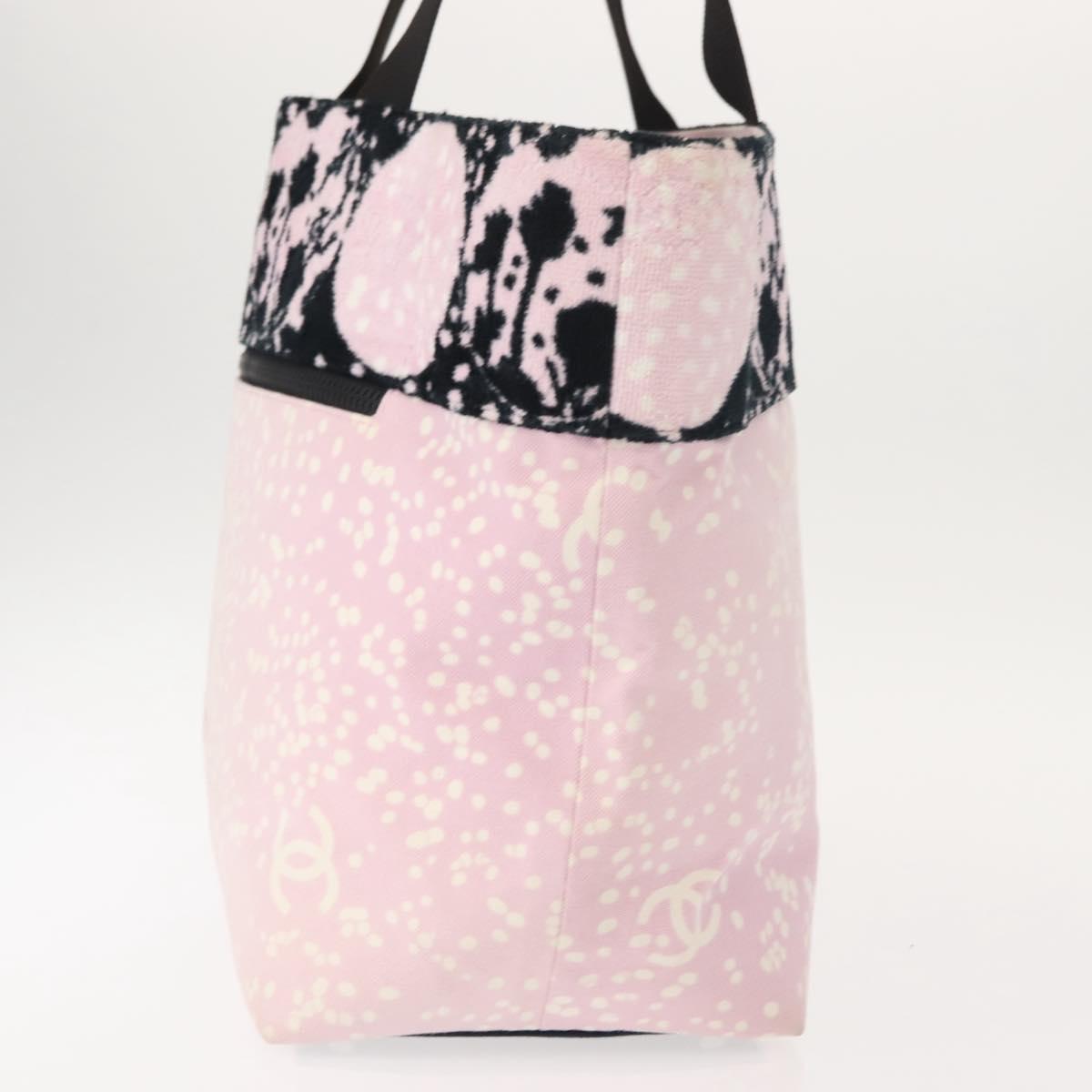 CHANEL High Summer Tote Bag Canvas Pink Silver CC Auth 148799