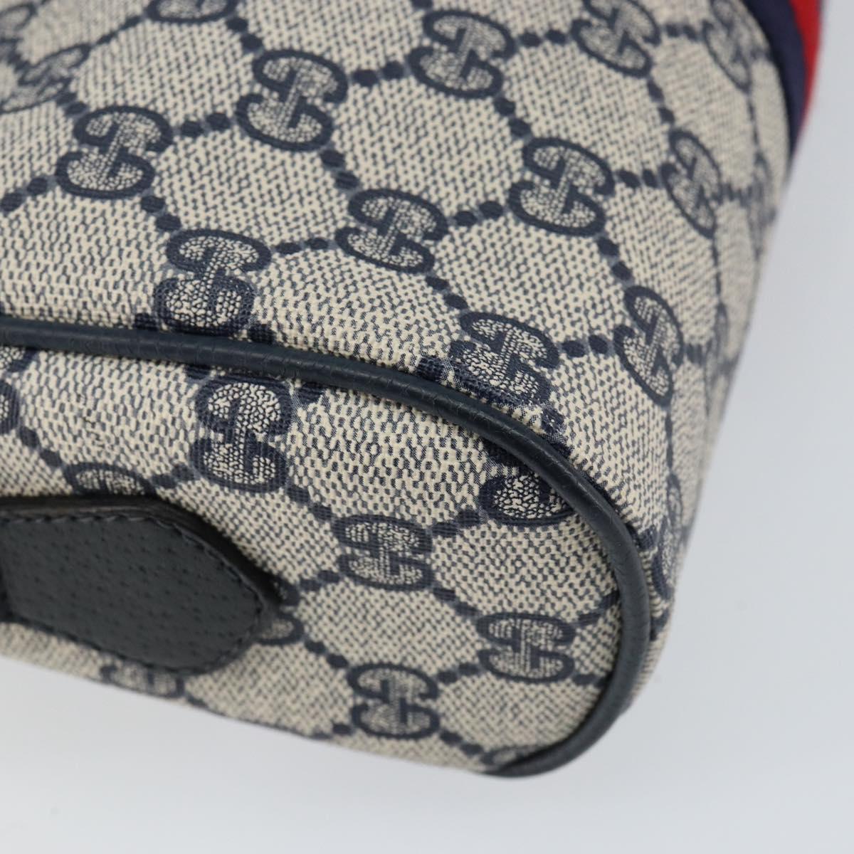 GUCCI GG Supreme Sherry Line Bag PVC Navy Gold Red 378 02 004 Auth 148802