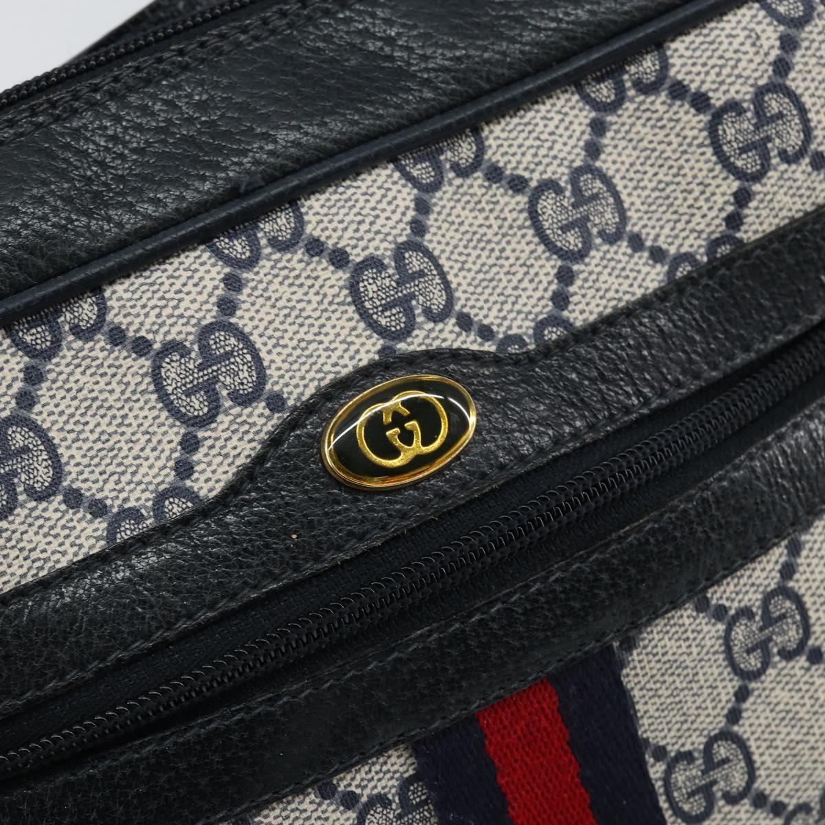 GUCCI GG Supreme Sherry Line Bag PVC Navy Gold Red 378 02 004 Auth 148802