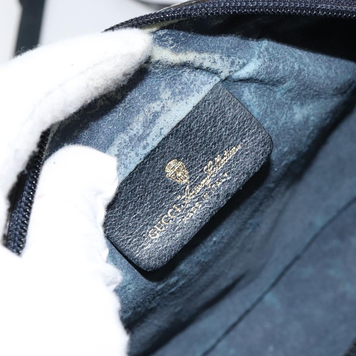 GUCCI GG Supreme Sherry Line Bag PVC Navy Gold Red 378 02 004 Auth 148802