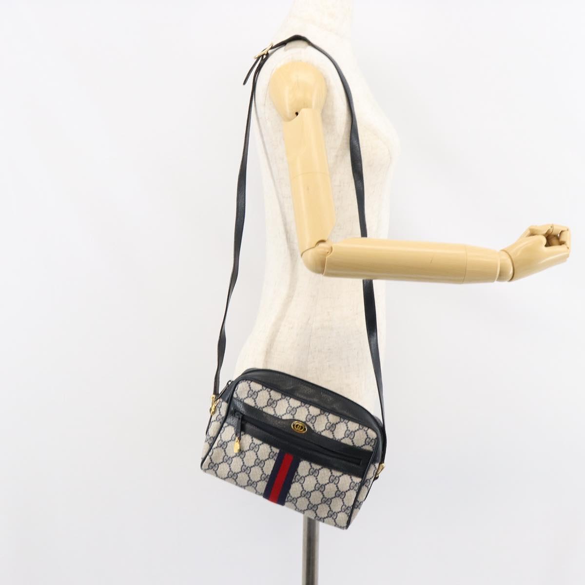 GUCCI GG Supreme Sherry Line Bag PVC Navy Gold Red 378 02 004 Auth 148802