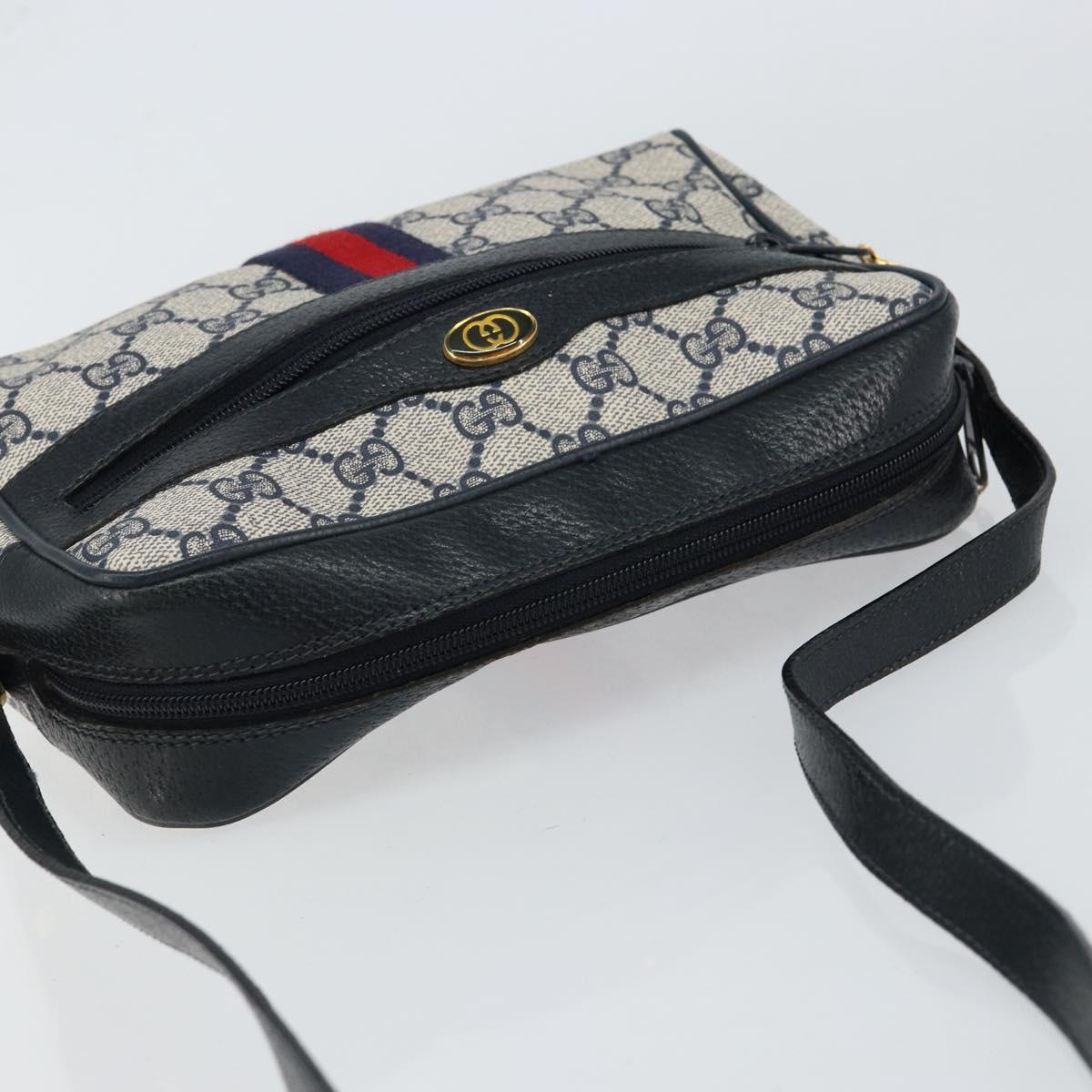 GUCCI GG Supreme Sherry Line Bag PVC Navy Gold Red 378 02 004 Auth 148802