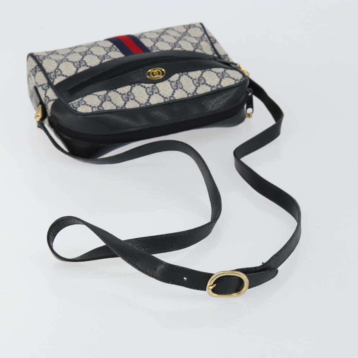 GUCCI GG Supreme Sherry Line Bag PVC Navy Gold Red 378 02 004 Auth 148802