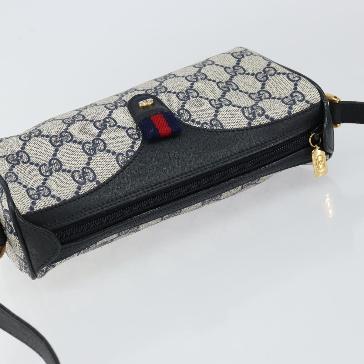 GUCCI GG Supreme Sherry Line Bag PVC Navy Gold Red 89 02 018 Auth 148804