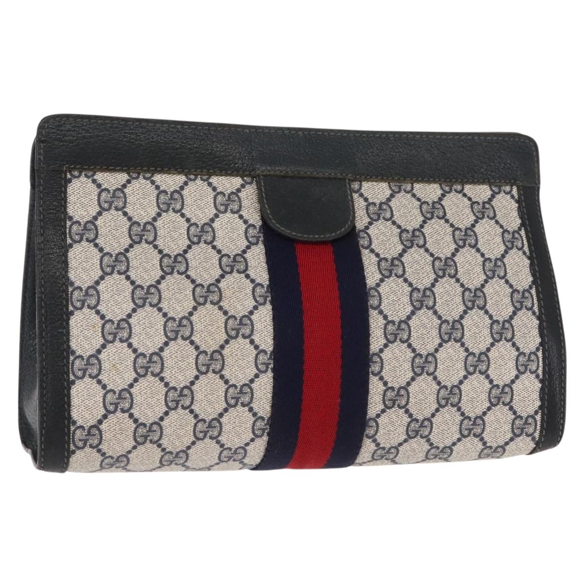 GUCCI GG Supreme Sherry Line Clutch Bag PVC Navy Red 67 014 2125 Auth 148805