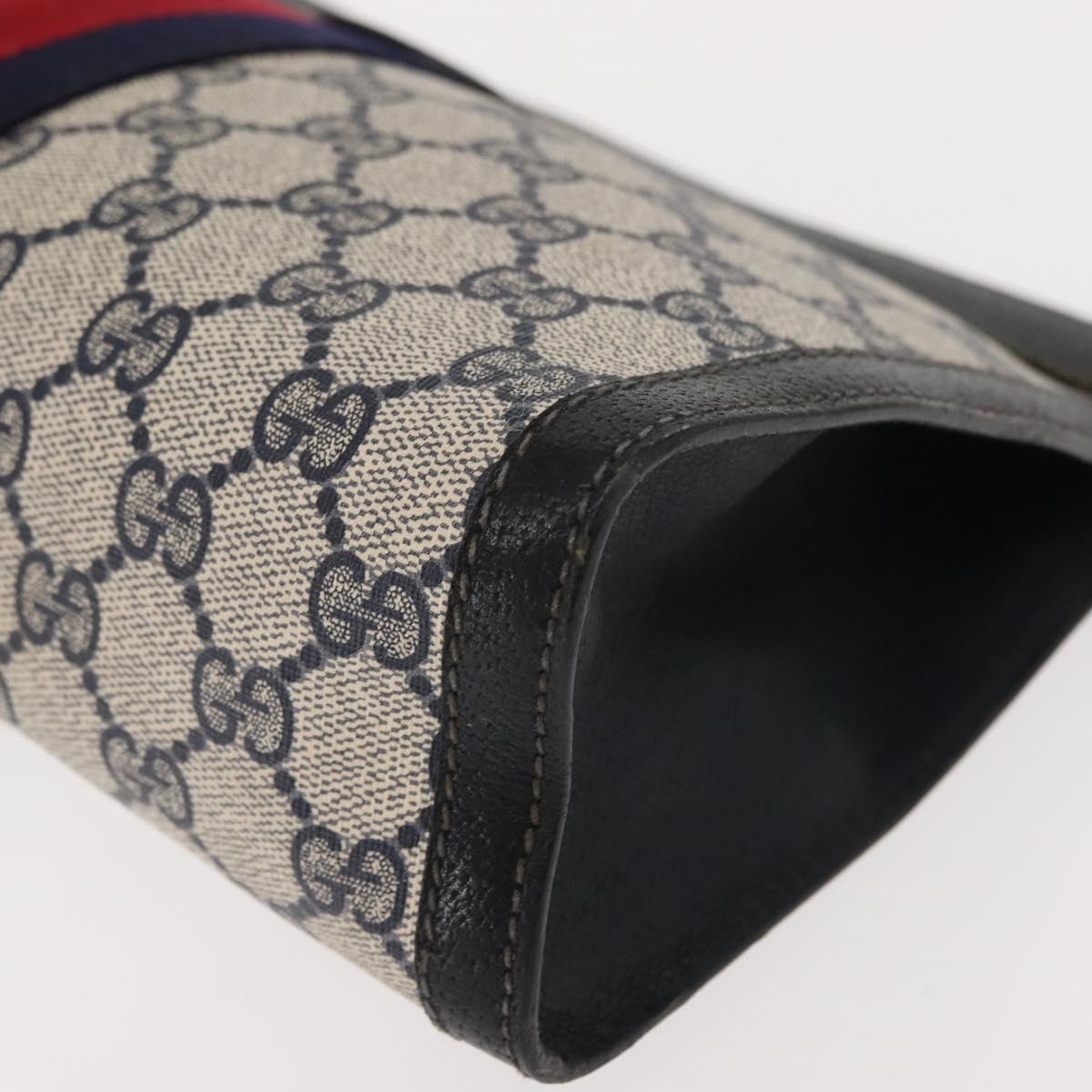 GUCCI GG Supreme Sherry Line Clutch Bag PVC Navy Red 67 014 2125 Auth 148805