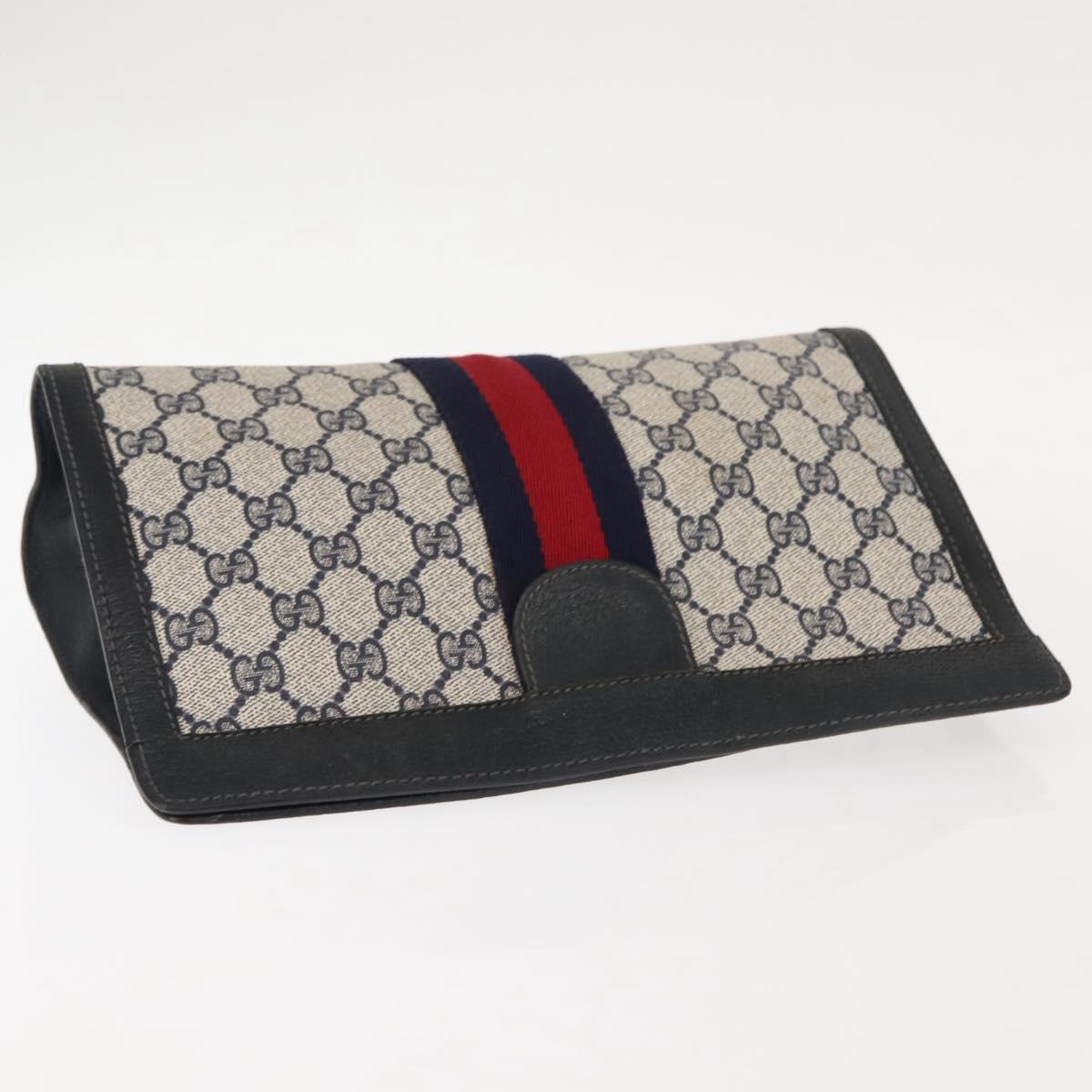GUCCI GG Supreme Sherry Line Clutch Bag PVC Navy Red 67 014 2125 Auth 148805