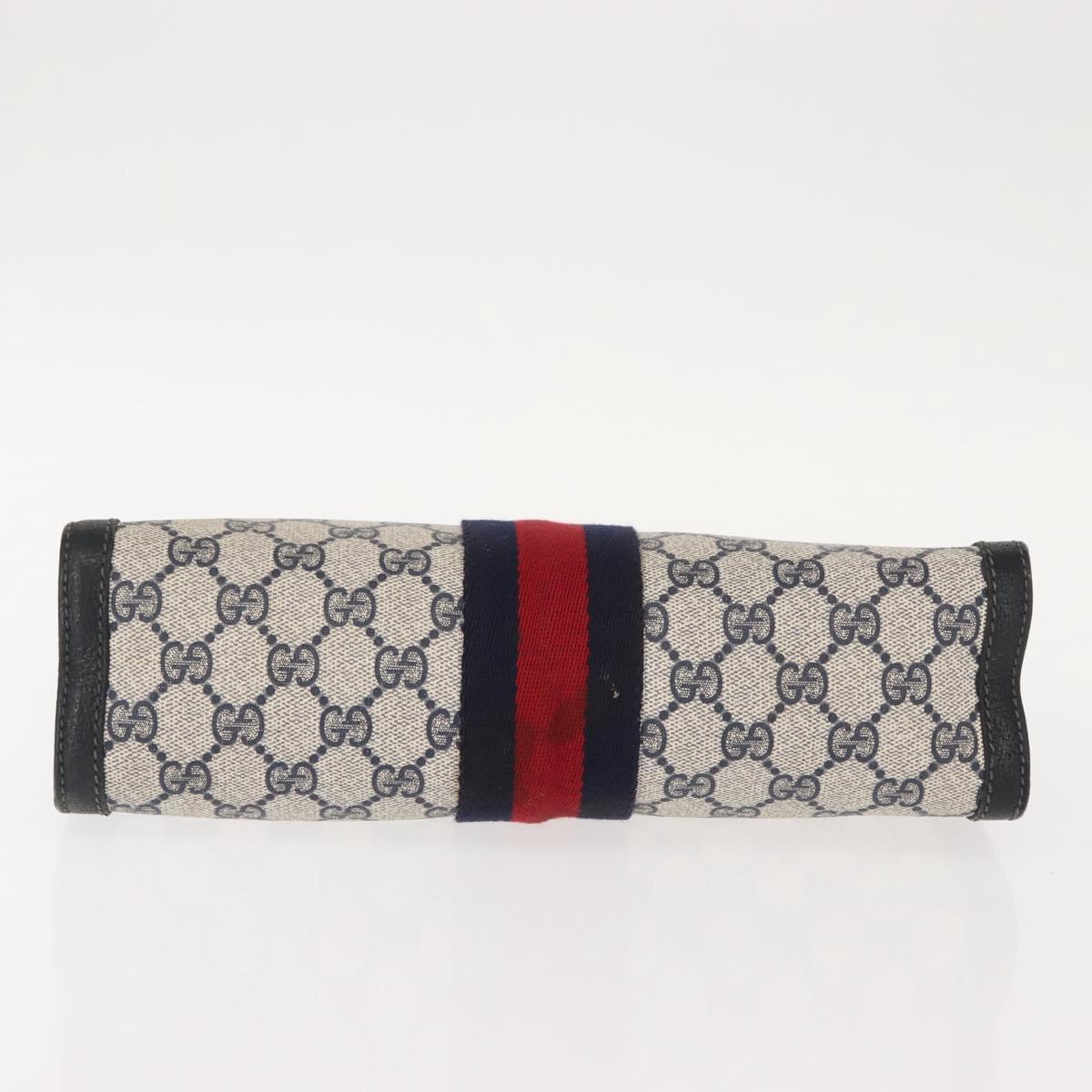 GUCCI GG Supreme Sherry Line Clutch Bag PVC Navy Red 67 014 2125 Auth 148805