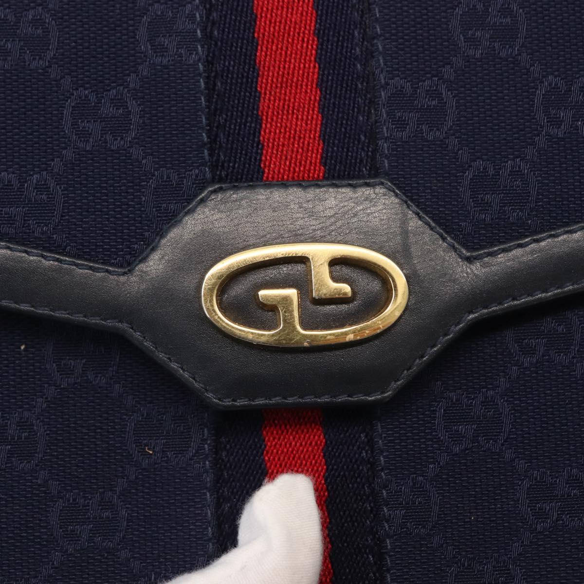 GUCCI GG Canvas Sherry Line Shoulder Bag Navy Gold Red Auth 148806