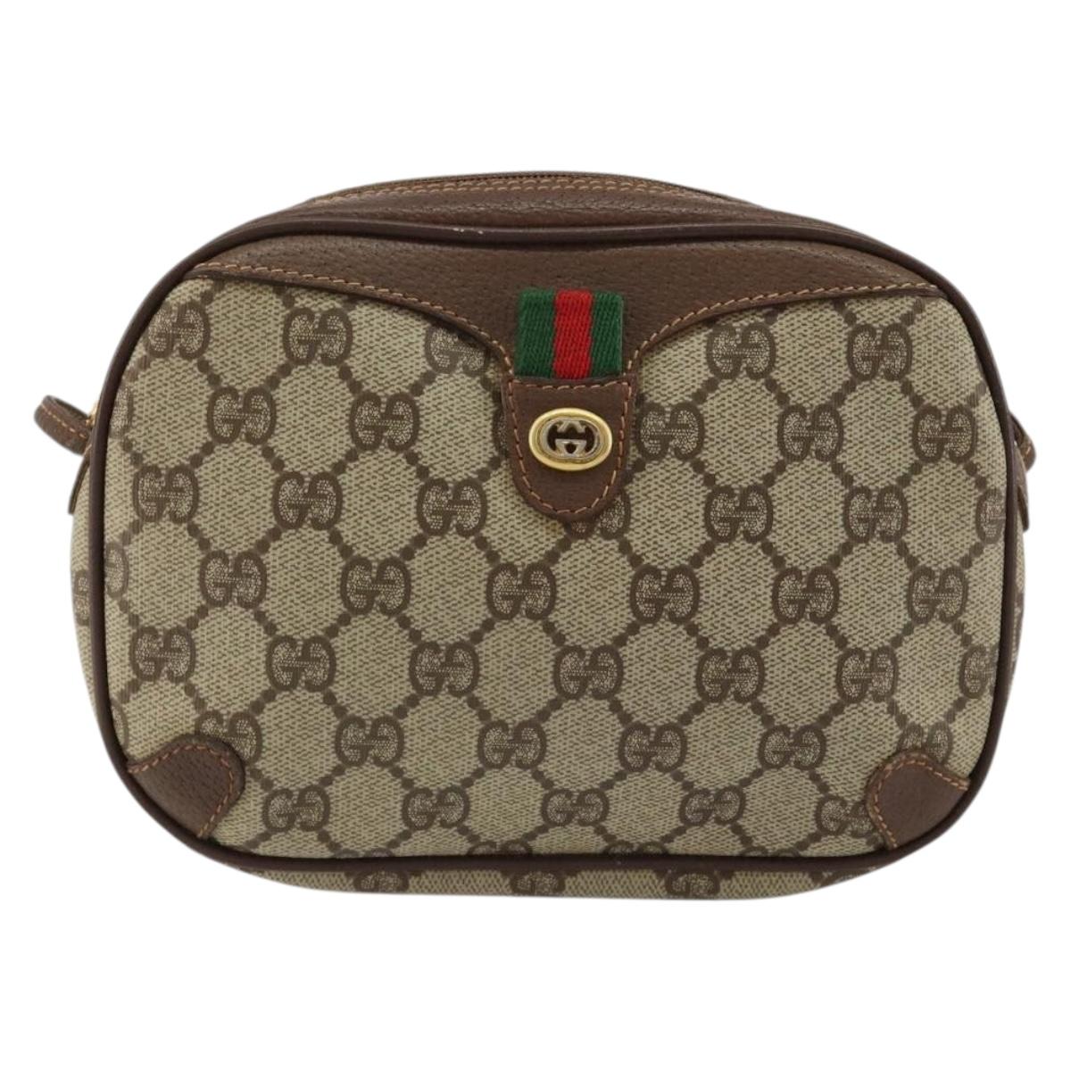 GUCCI GG Supreme Web Sherry Line Bag PVC Beige Gold Red 89 02 066 Auth 148807