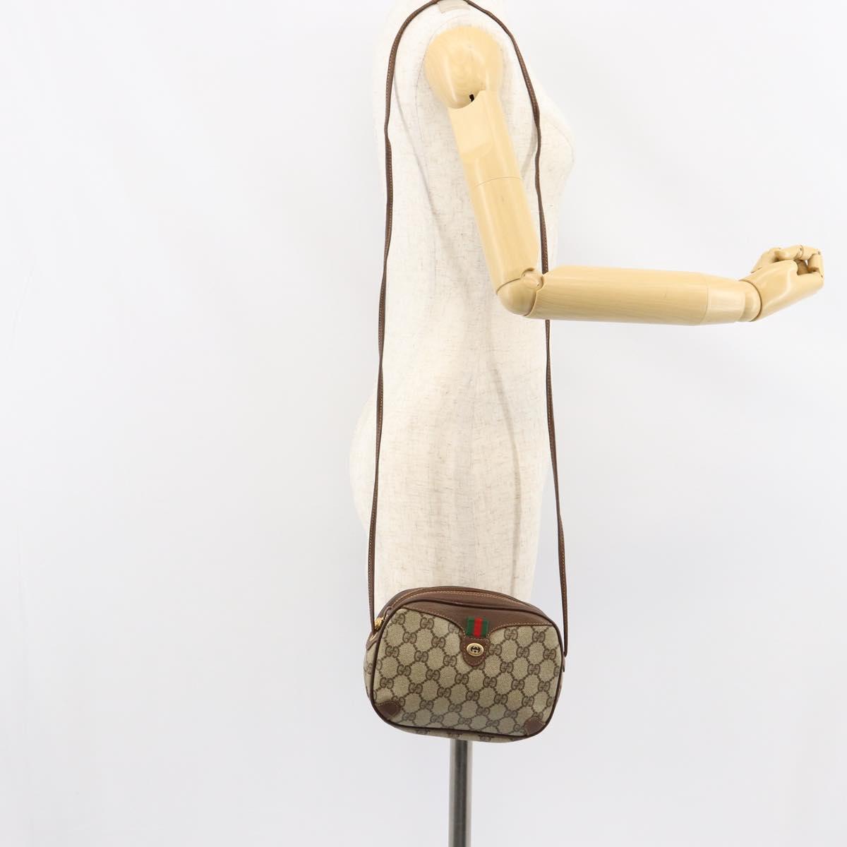 GUCCI GG Supreme Web Sherry Line Bag PVC Beige Gold Red 89 02 066 Auth 148807