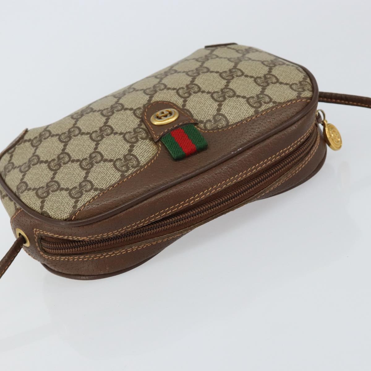 GUCCI GG Supreme Web Sherry Line Bag PVC Beige Gold Red 89 02 066 Auth 148807