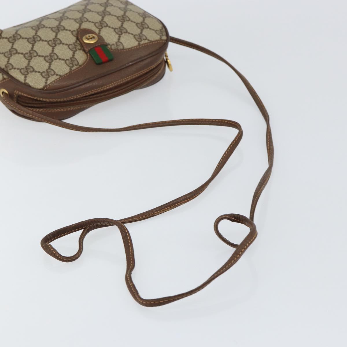 GUCCI GG Supreme Web Sherry Line Bag PVC Beige Gold Red 89 02 066 Auth 148807