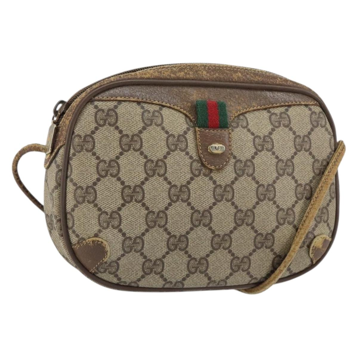 GUCCI GG Supreme Web Sherry Line Bag PVC Beige Gold Red 89 02 066 Auth 148808