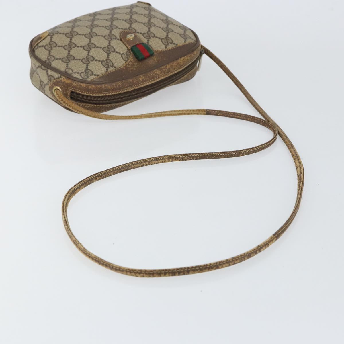 GUCCI GG Supreme Web Sherry Line Bag PVC Beige Gold Red 89 02 066 Auth 148808