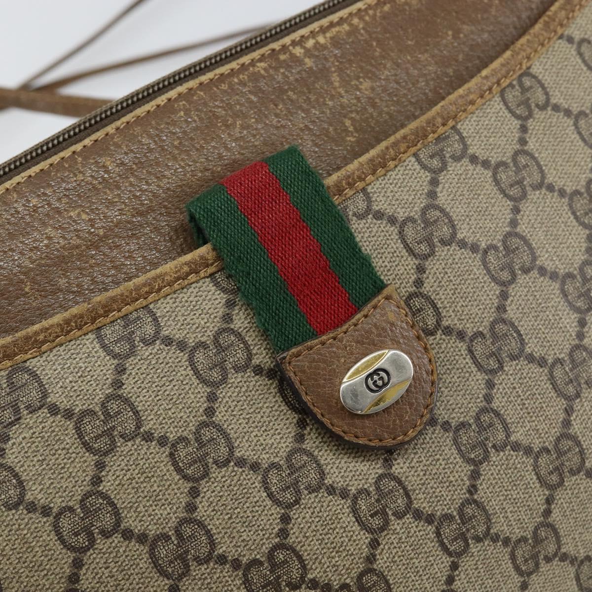 GUCCI GG Supreme Web Sherry Line Bag PVC Beige Gold Red 904 02 026 Auth 148810