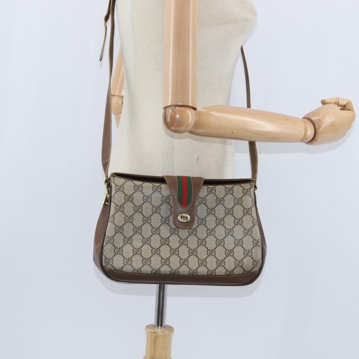 GUCCI GG Supreme Web Sherry Line Bag PVC Beige Gold 116 02 076 Auth 148812