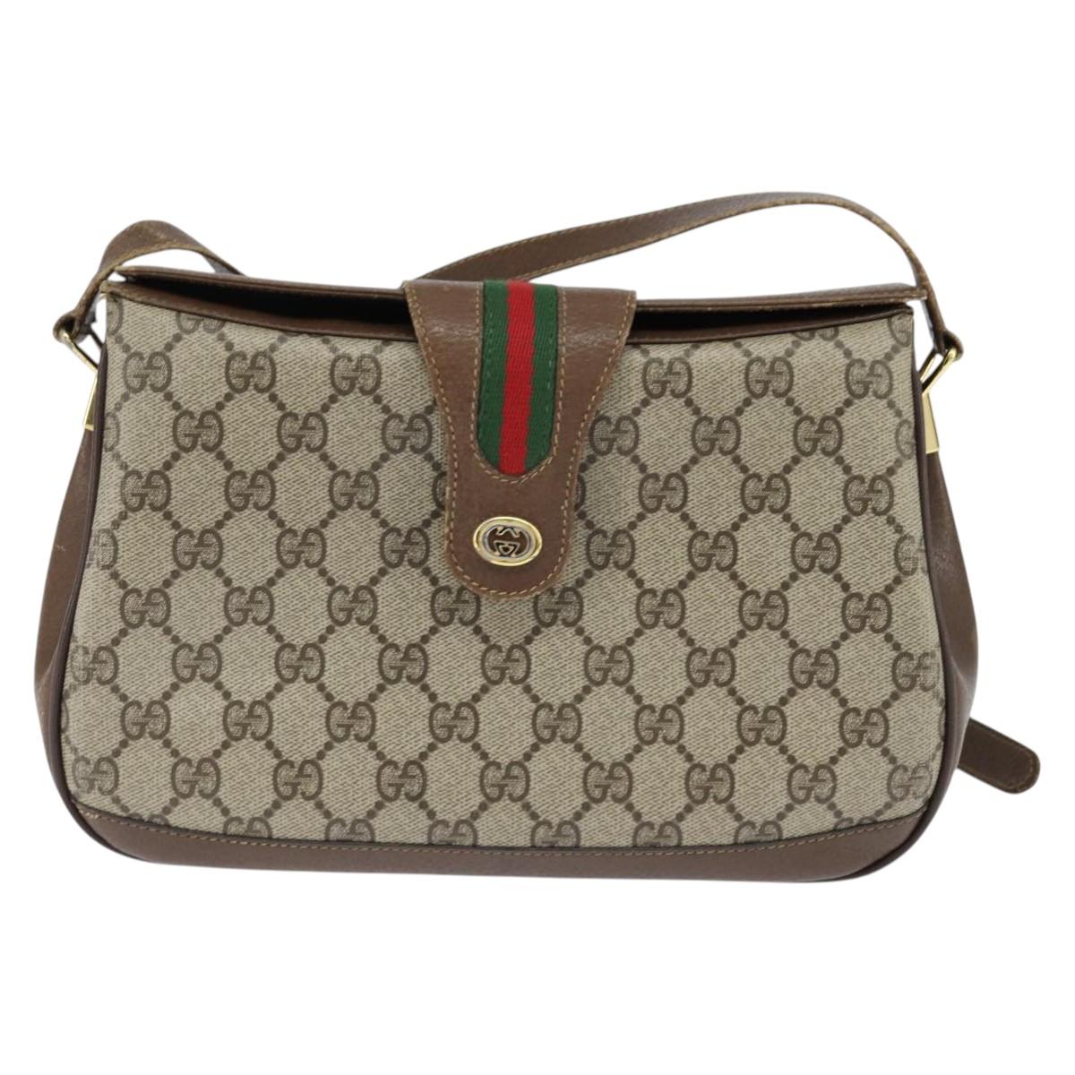 GUCCI GG Supreme Web Sherry Line Bag PVC Beige Gold 116 02 076 Auth 148812