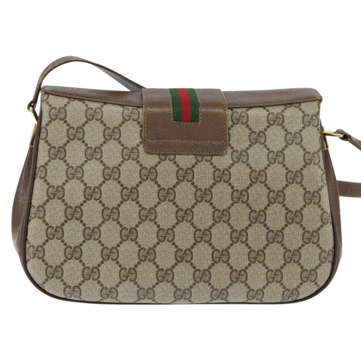 GUCCI GG Supreme Web Sherry Line Bag PVC Beige Gold 116 02 076 Auth 148812