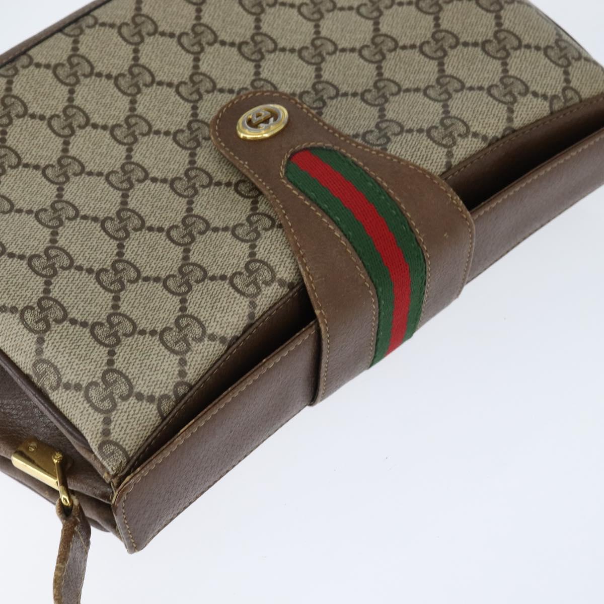 GUCCI GG Supreme Web Sherry Line Bag PVC Beige Gold 116 02 076 Auth 148812