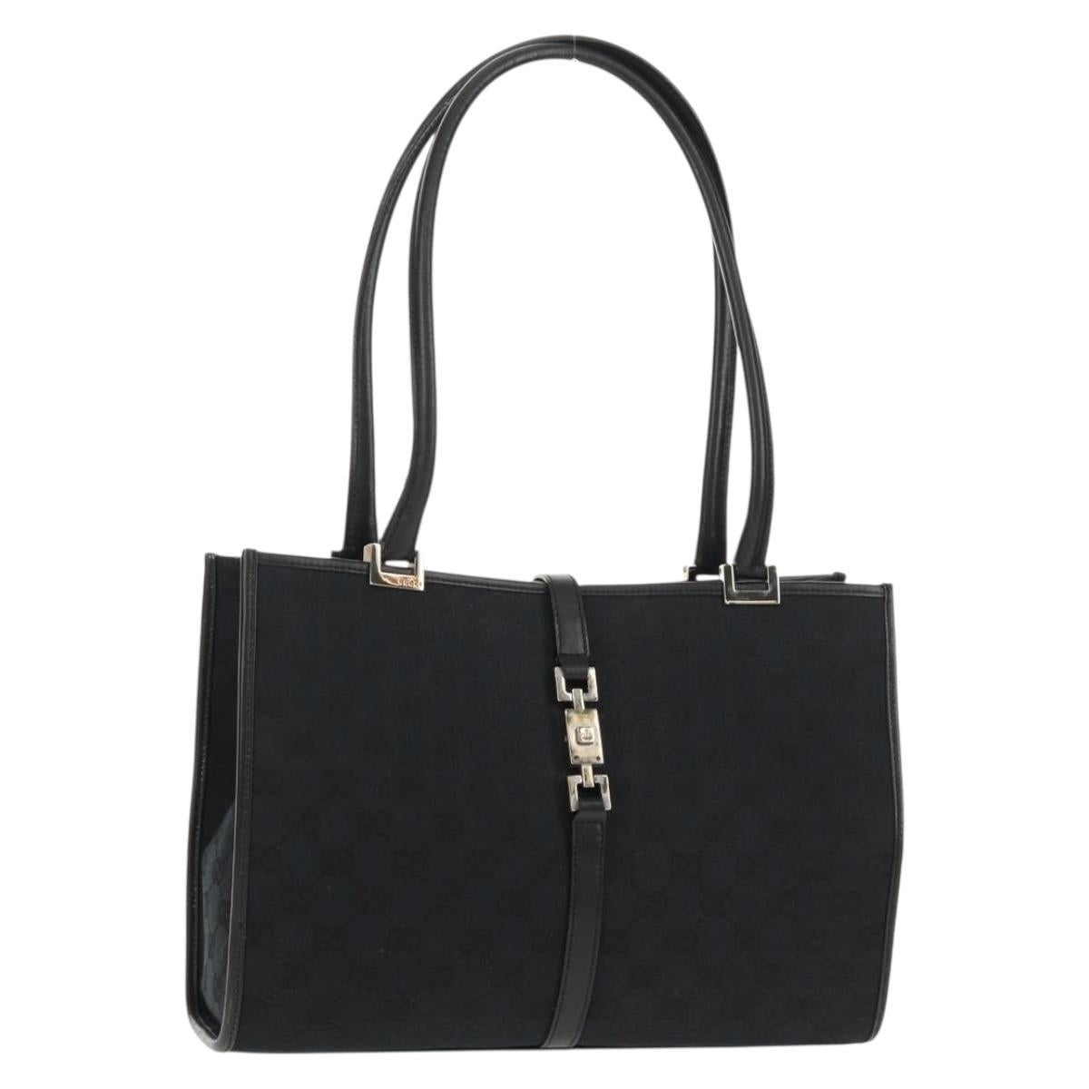 GUCCI GG Canvas Jackie Shoulder Bag Black Silver 002 1073 1781 Auth 148814V