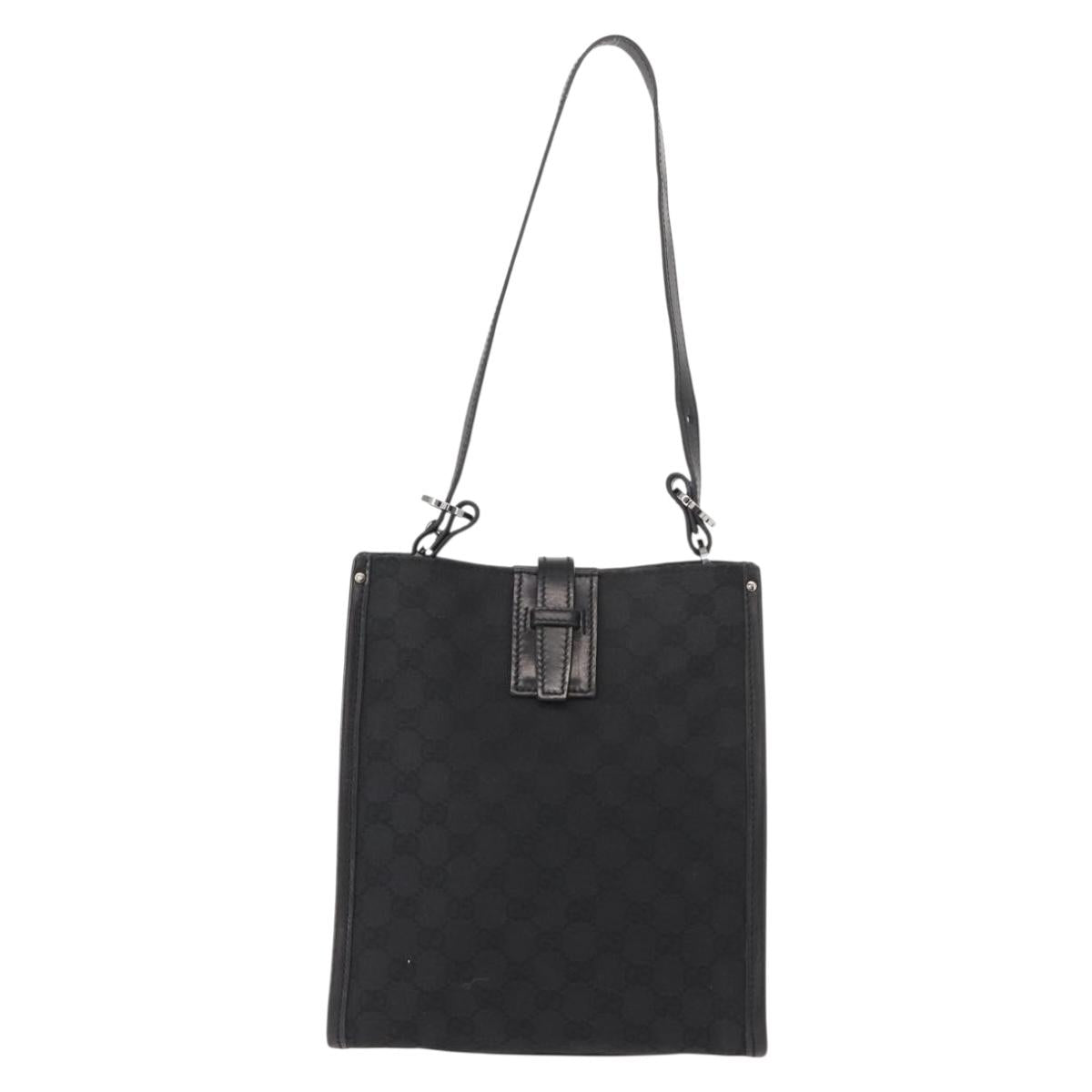 GUCCI GG Canvas Shoulder Bag Black Silver 110292 Auth 148815