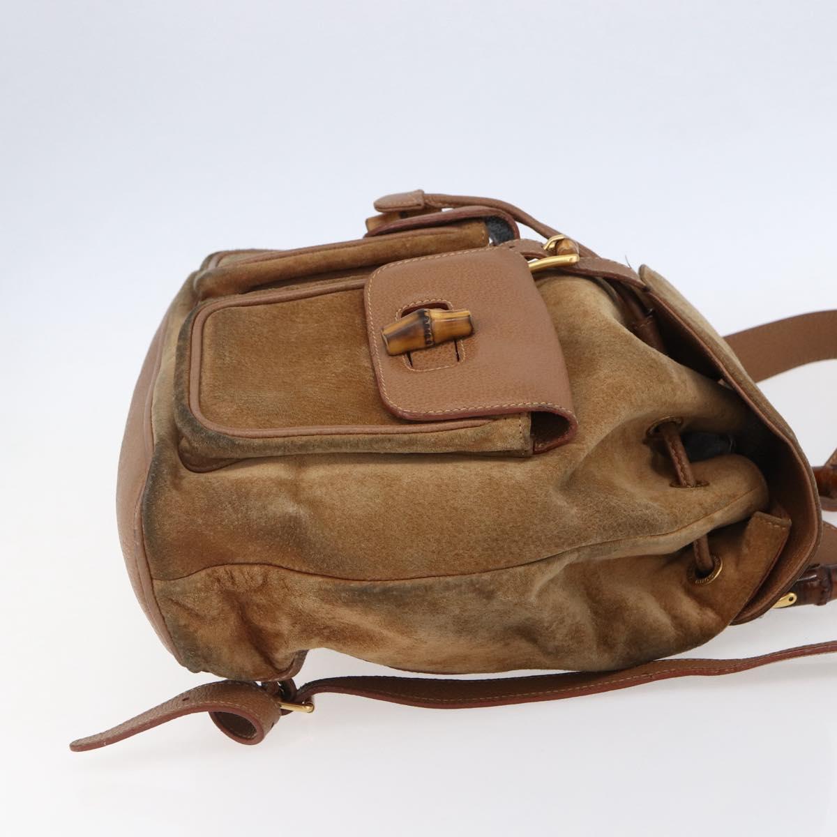 GUCCI Bamboo Backpack Suede Brown Gold 003 2058 0016 Auth 148819