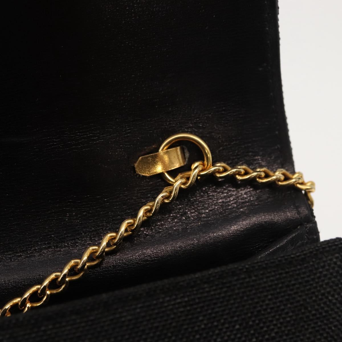 GUCCI Chain Shoulder Bag Nylon Black Gold Auth 148820