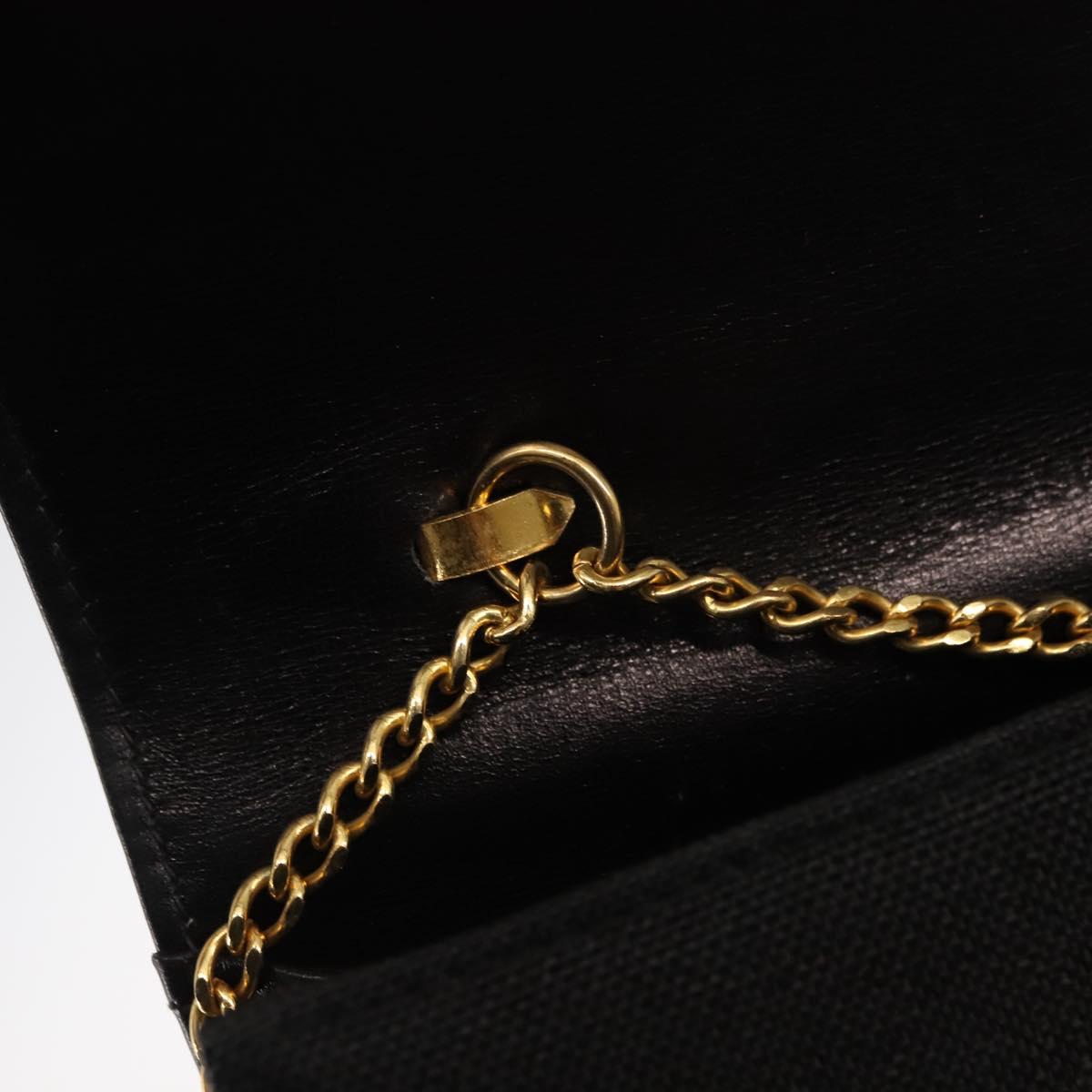 GUCCI Chain Shoulder Bag Nylon Black Gold Auth 148820