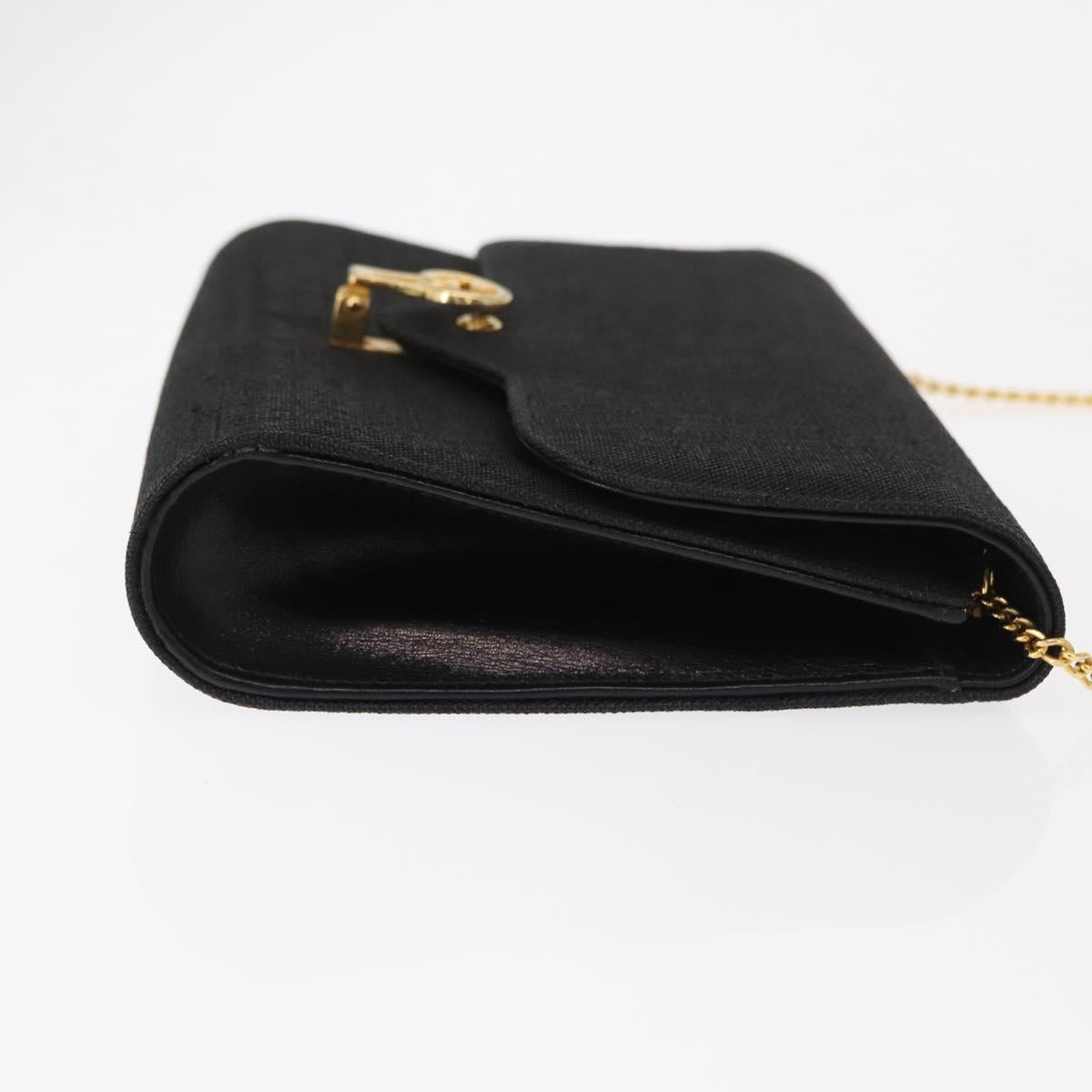 GUCCI Chain Shoulder Bag Nylon Black Gold Auth 148820