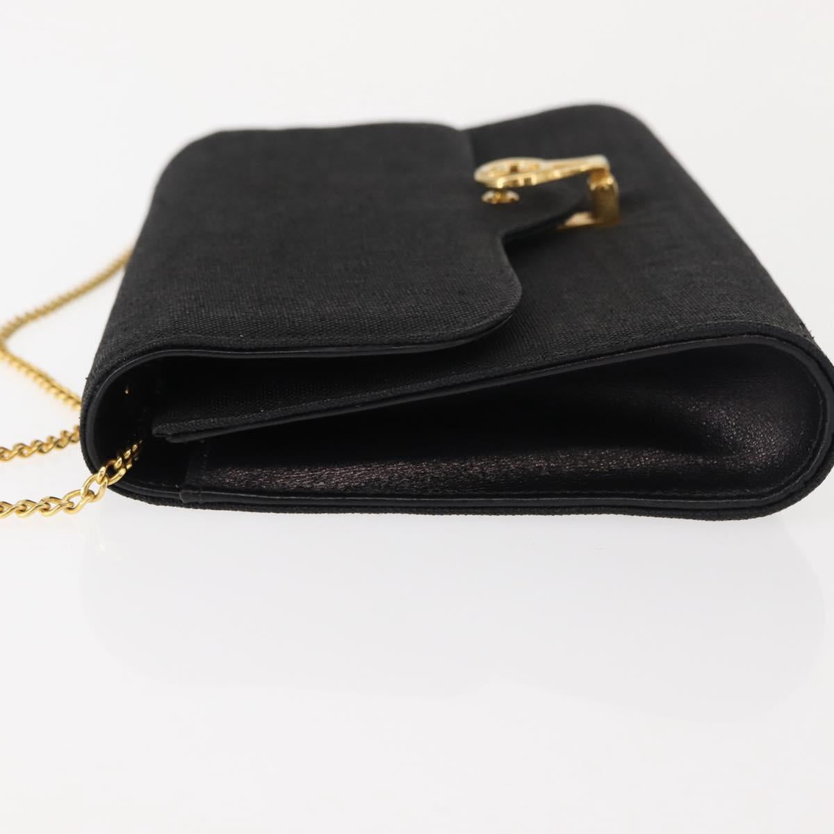 GUCCI Chain Shoulder Bag Nylon Black Gold Auth 148820