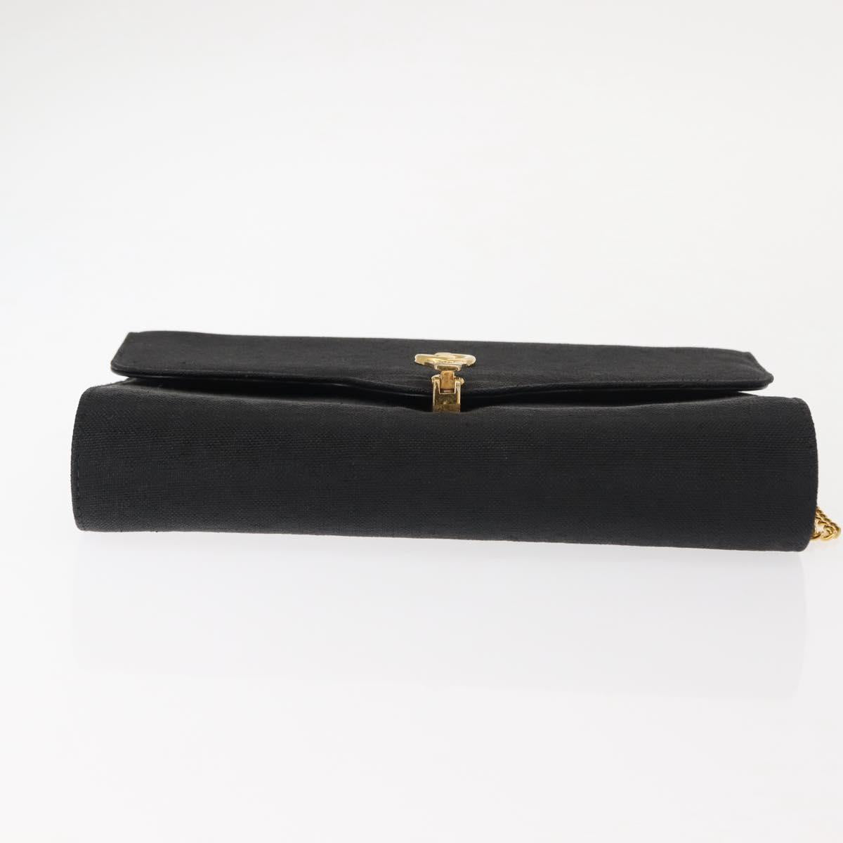 GUCCI Chain Shoulder Bag Nylon Black Gold Auth 148820