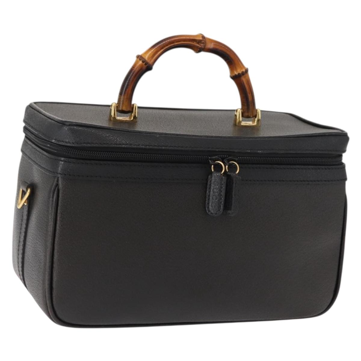 GUCCI Bamboo Vanity Hand Bag Leather Navy Gold 013 122 2491 Auth 148821