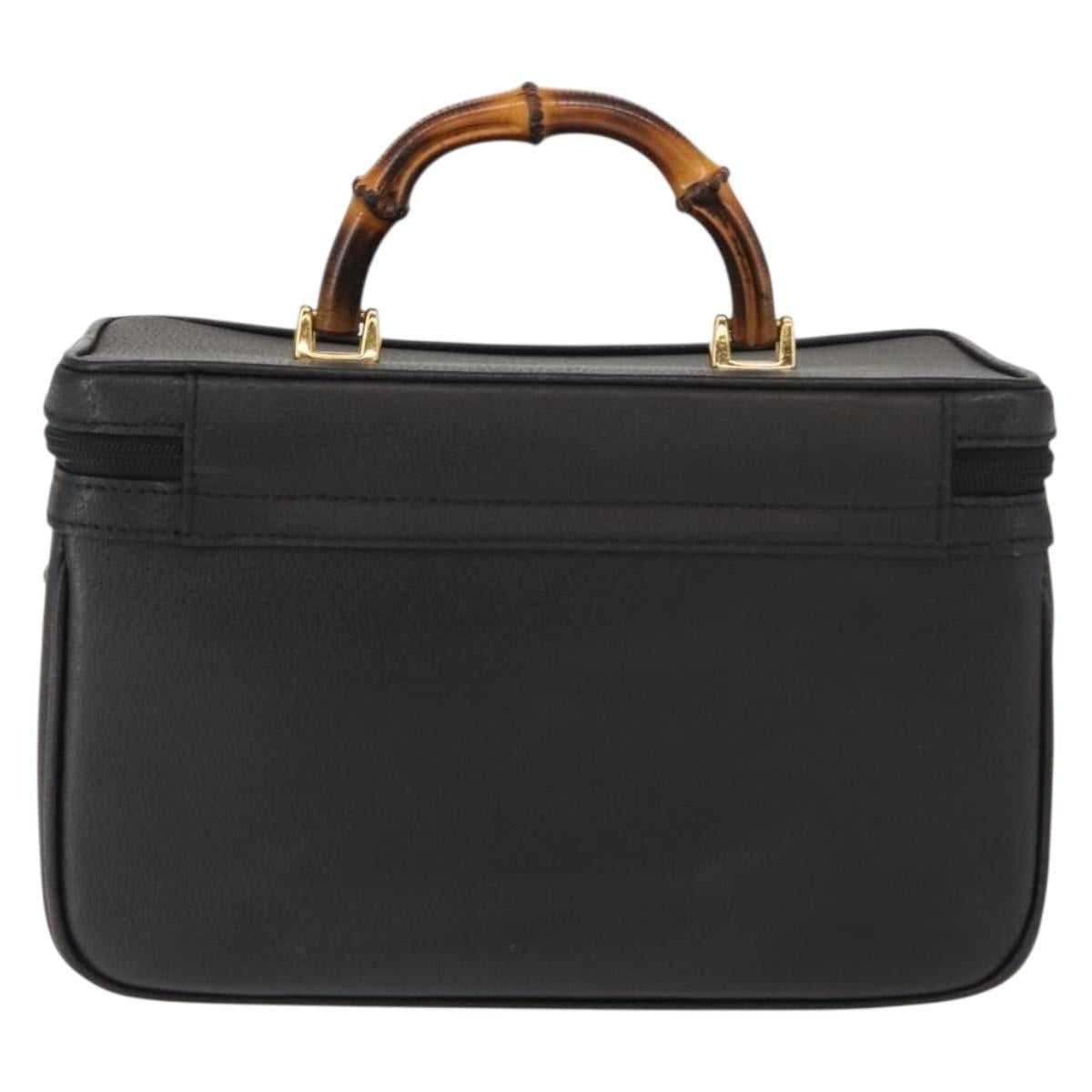 GUCCI Bamboo Vanity Hand Bag Leather Navy Gold 013 122 2491 Auth 148821