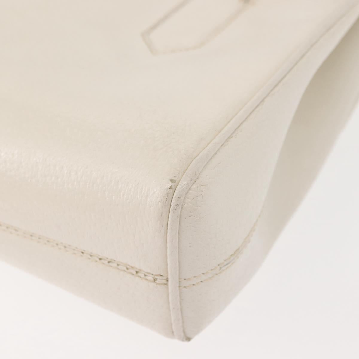 GUCCI Hand Bag Leather White Gold Auth 148822