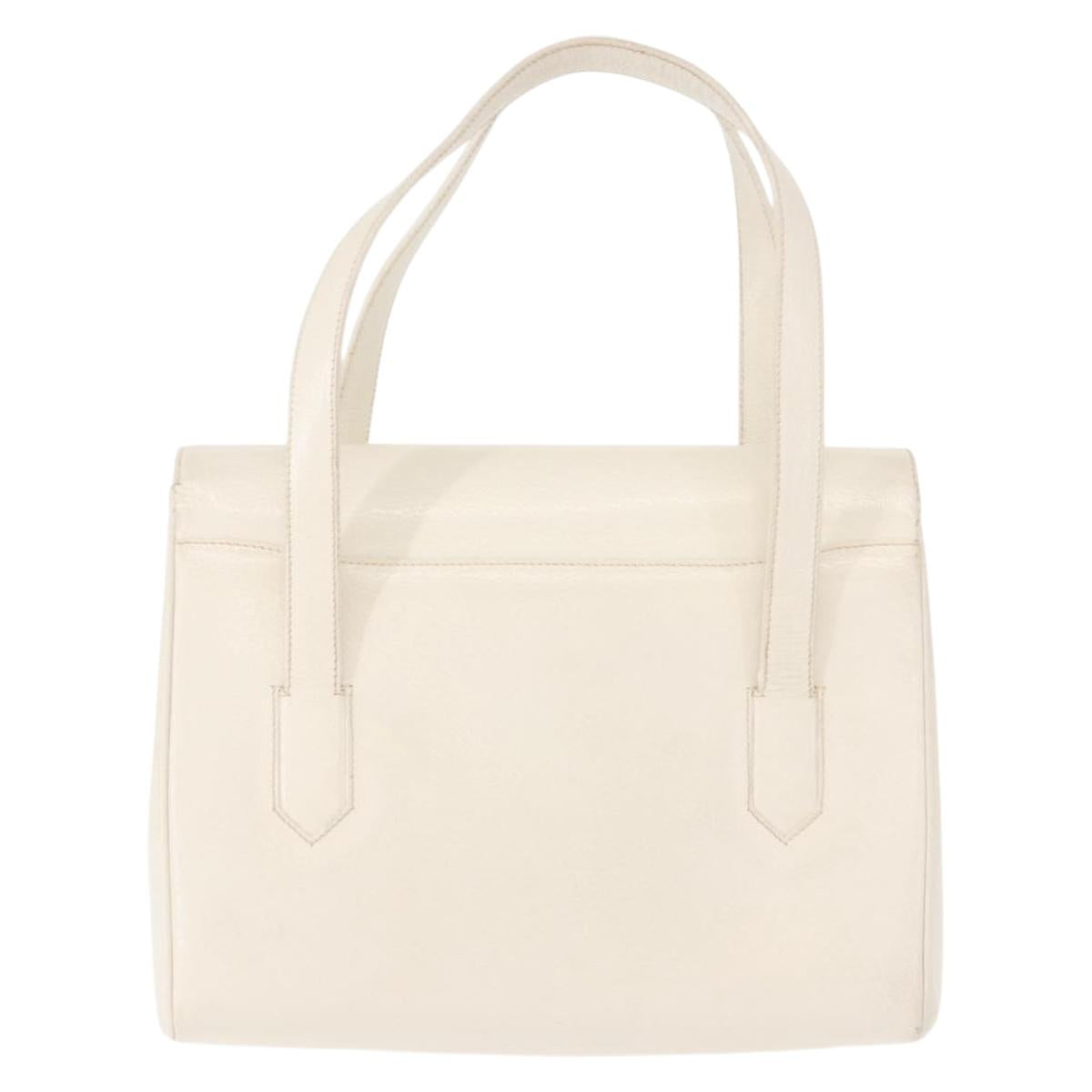 GUCCI Hand Bag Leather White Gold Auth 148822