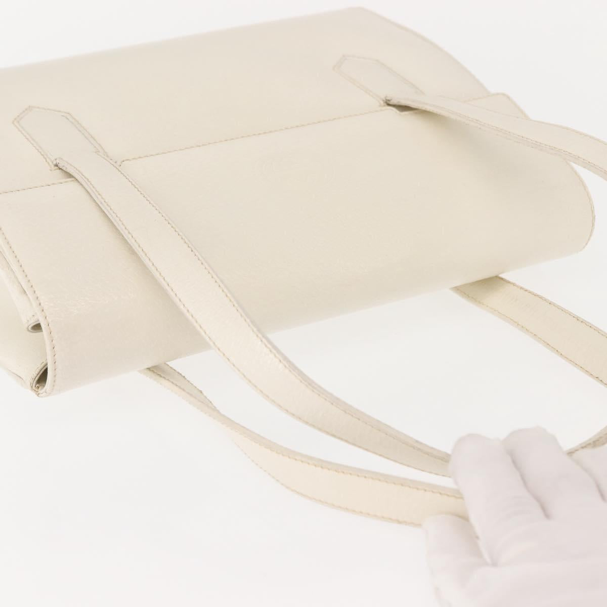 GUCCI Hand Bag Leather White Gold Auth 148822