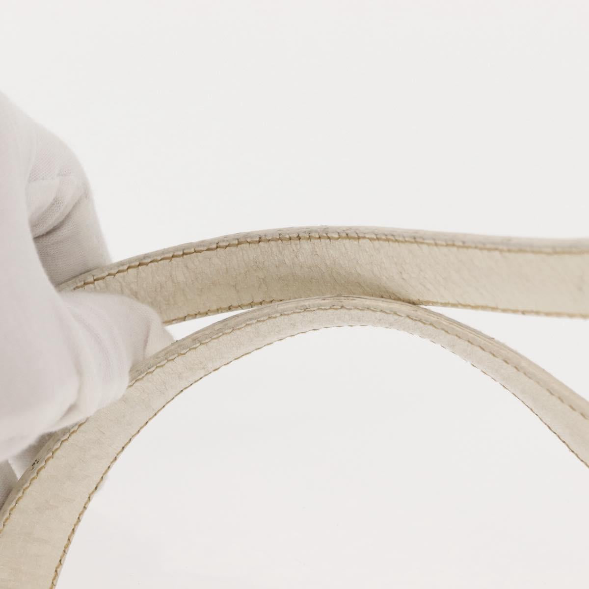 GUCCI Hand Bag Leather White Gold Auth 148822