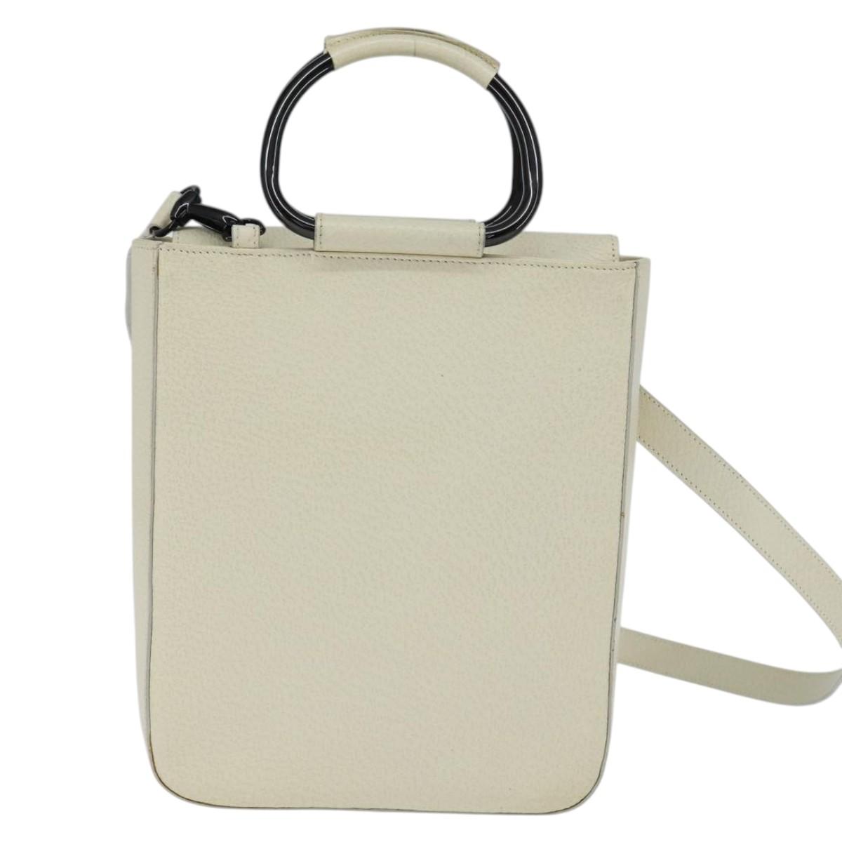 GUCCI Hand Bag Leather 2way White Auth 148823