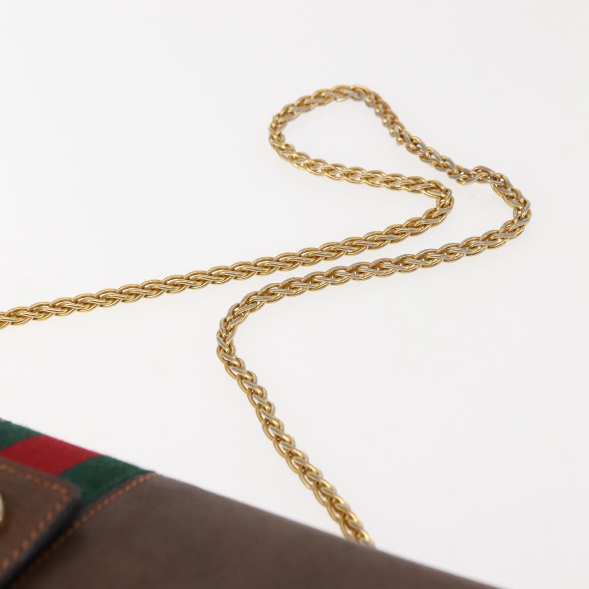 GUCCI Web Sherry Line Chain Shoulder Bag Leather Vintage Brown Gold Auth 148829