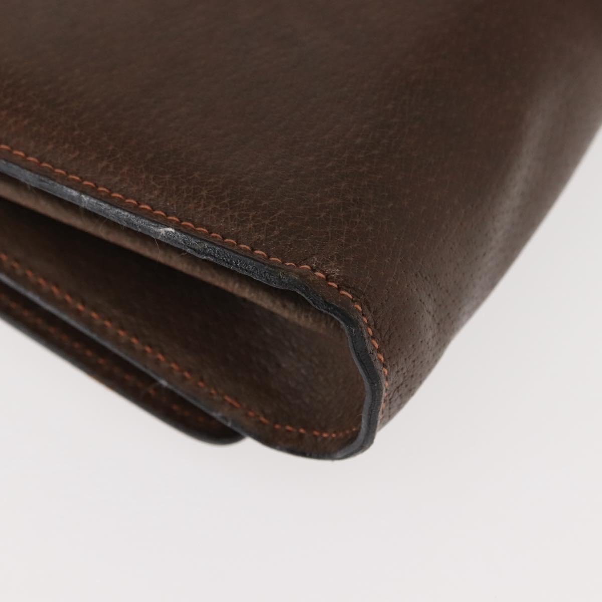 GUCCI Web Sherry Line Chain Shoulder Bag Leather Vintage Brown Gold Auth 148829