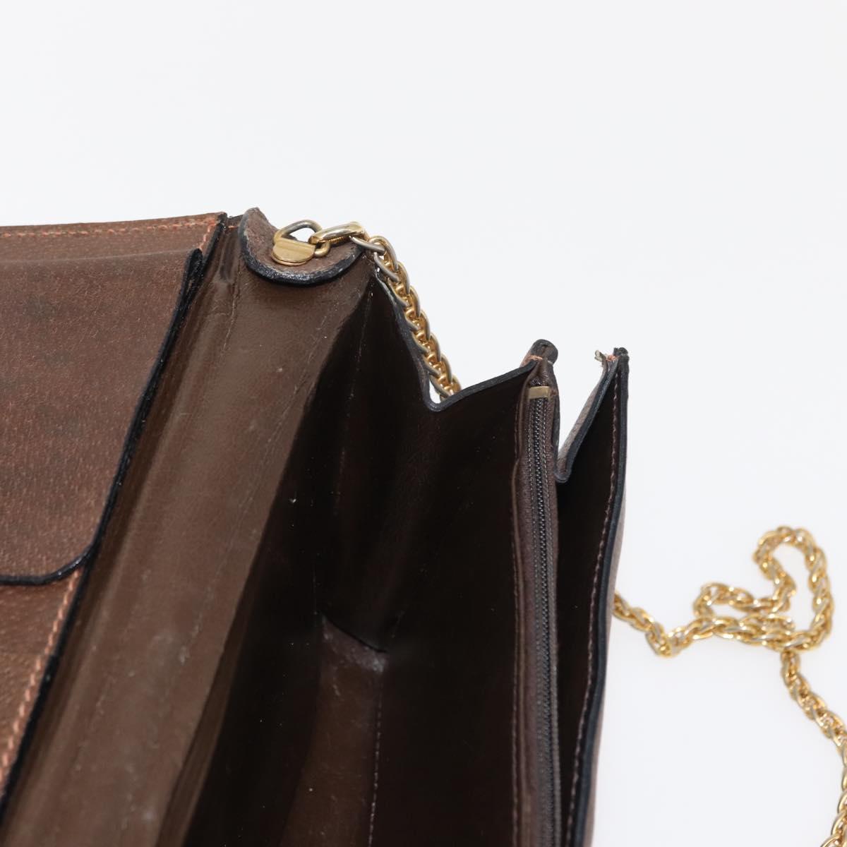 GUCCI Web Sherry Line Chain Shoulder Bag Leather Vintage Brown Gold Auth 148829